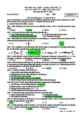 Đề kiểm tra chất lượng Vật lí lớp 10 - Mã đề 132 - Năm học 2016-2017